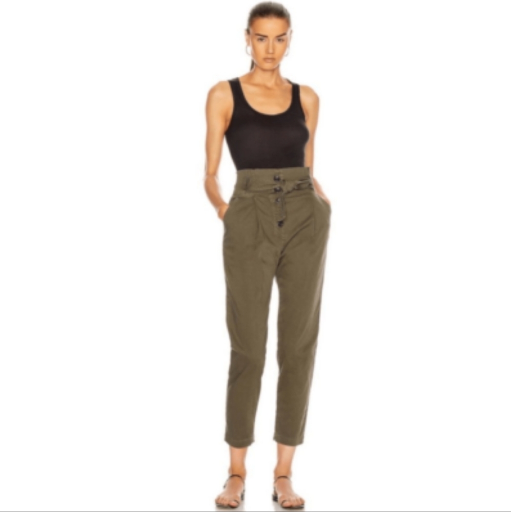 A.L.C Krew High-Waisted Tie-Waist Pants In Olive Size 2 Retail: $395 - Picture 2 of 7